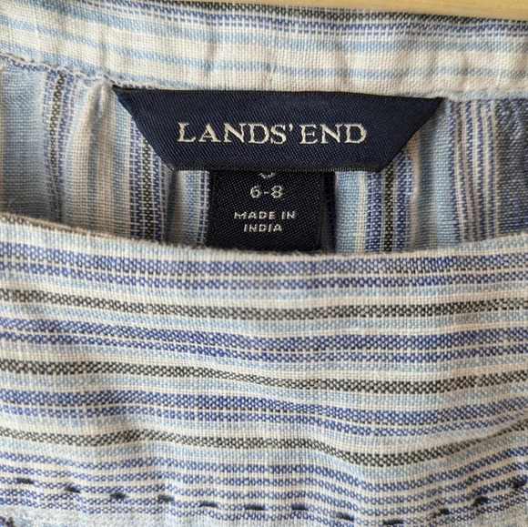 Land's End Linen Blouse sz 6-8 blue stripes - Picture 2 of 12